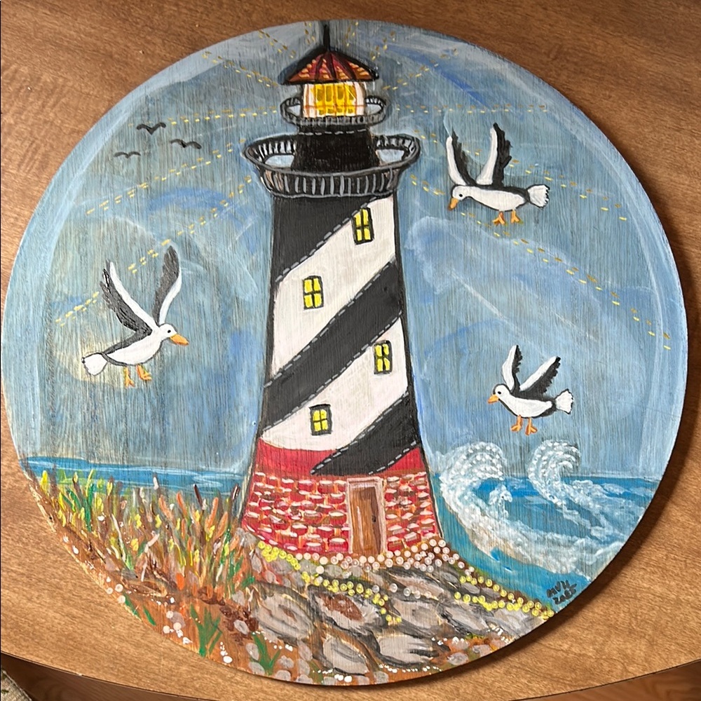 Hand-Painted Lighthouse Wood Art